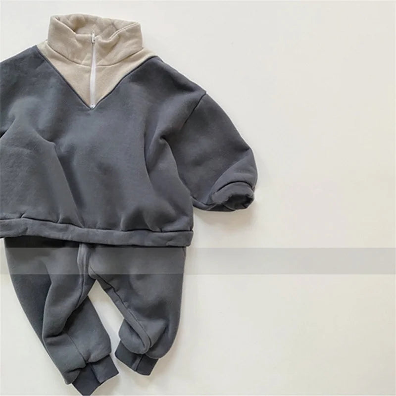 Zipper Casual Fleece Sweater Set