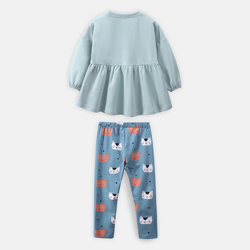 Girls Cotton Cat Tshirt Pant Set