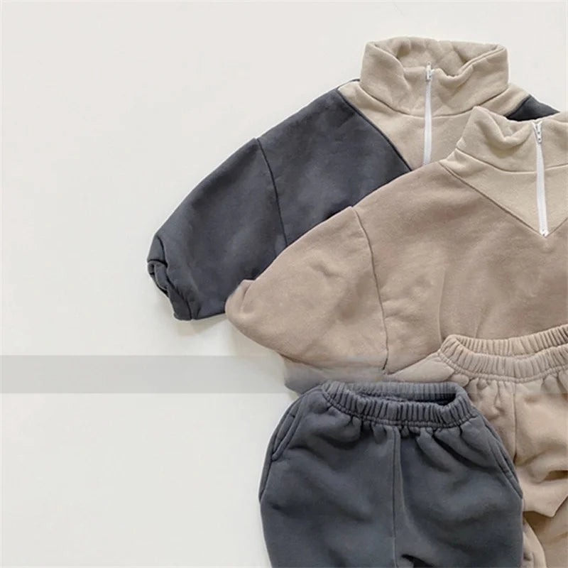 Zipper Casual Fleece Sweater Set