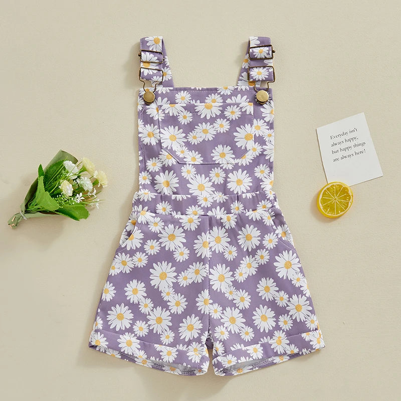 Jean Overalls Shorts Sunflowers Print