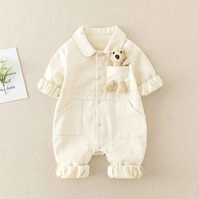 Denim Jumpsuits Pocket Bear Romper