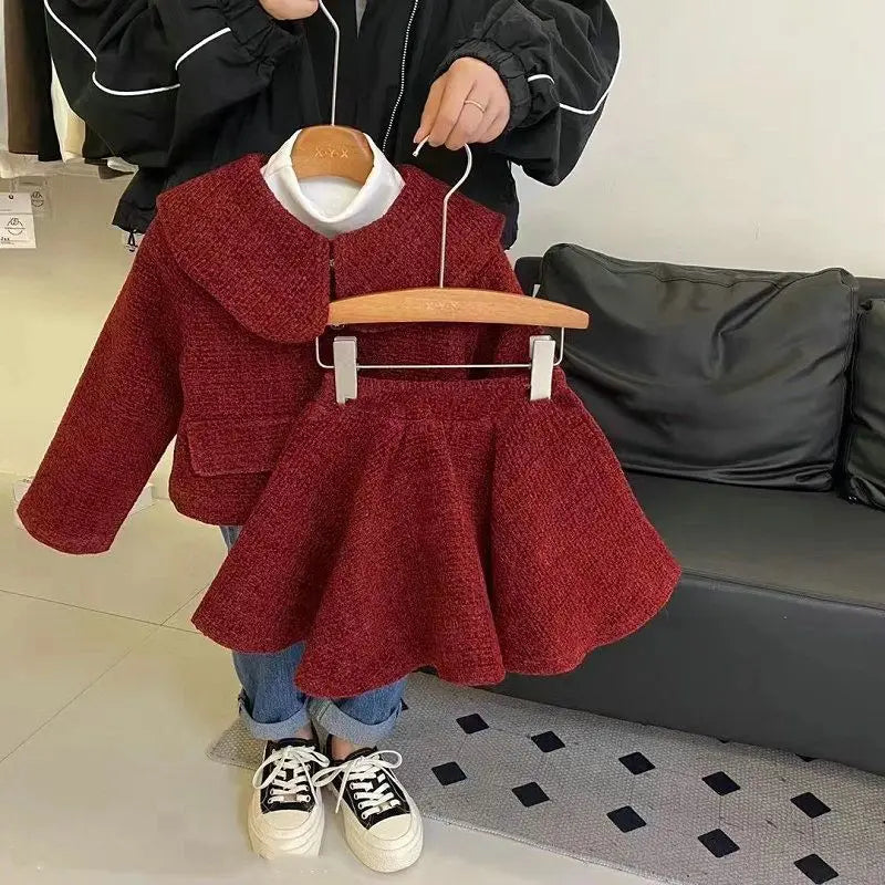 Girls Coat and Skirt Two Piece Set