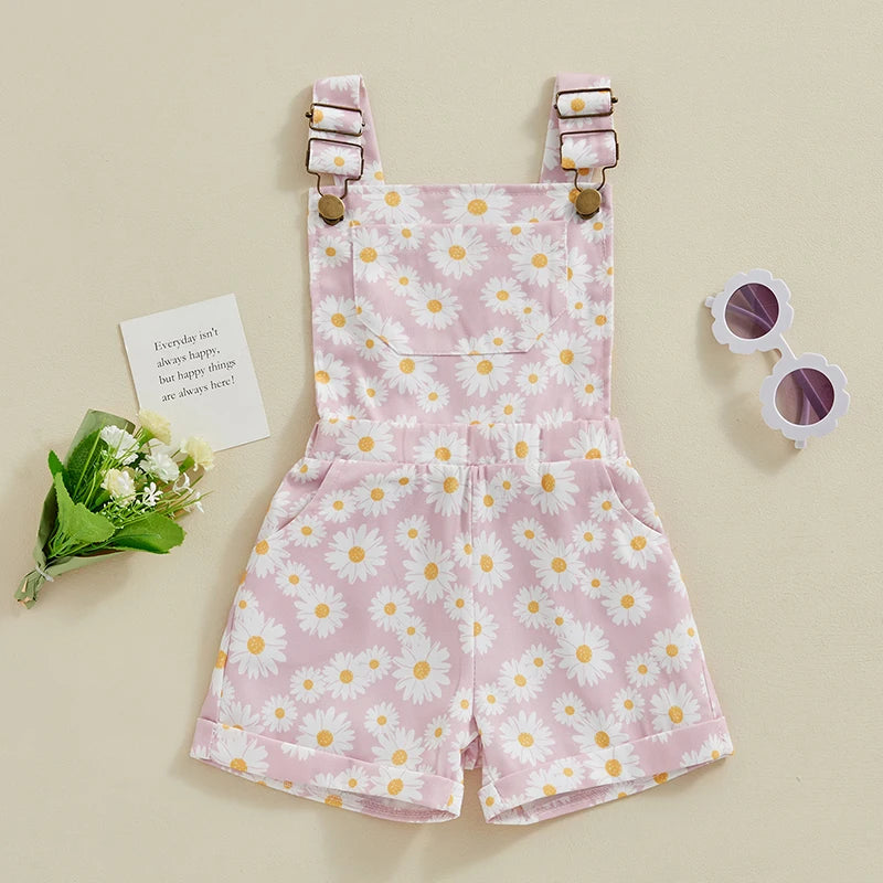 Jean Overalls Shorts Sunflowers Print