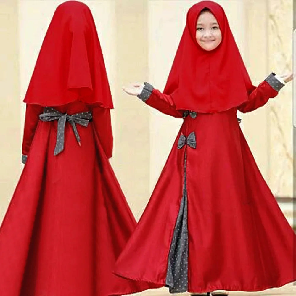 Red Long Seeve Dress Outfit Headscarf