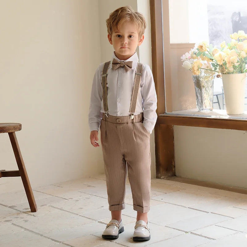 Children's Khaki Striped Suit Set Boy's