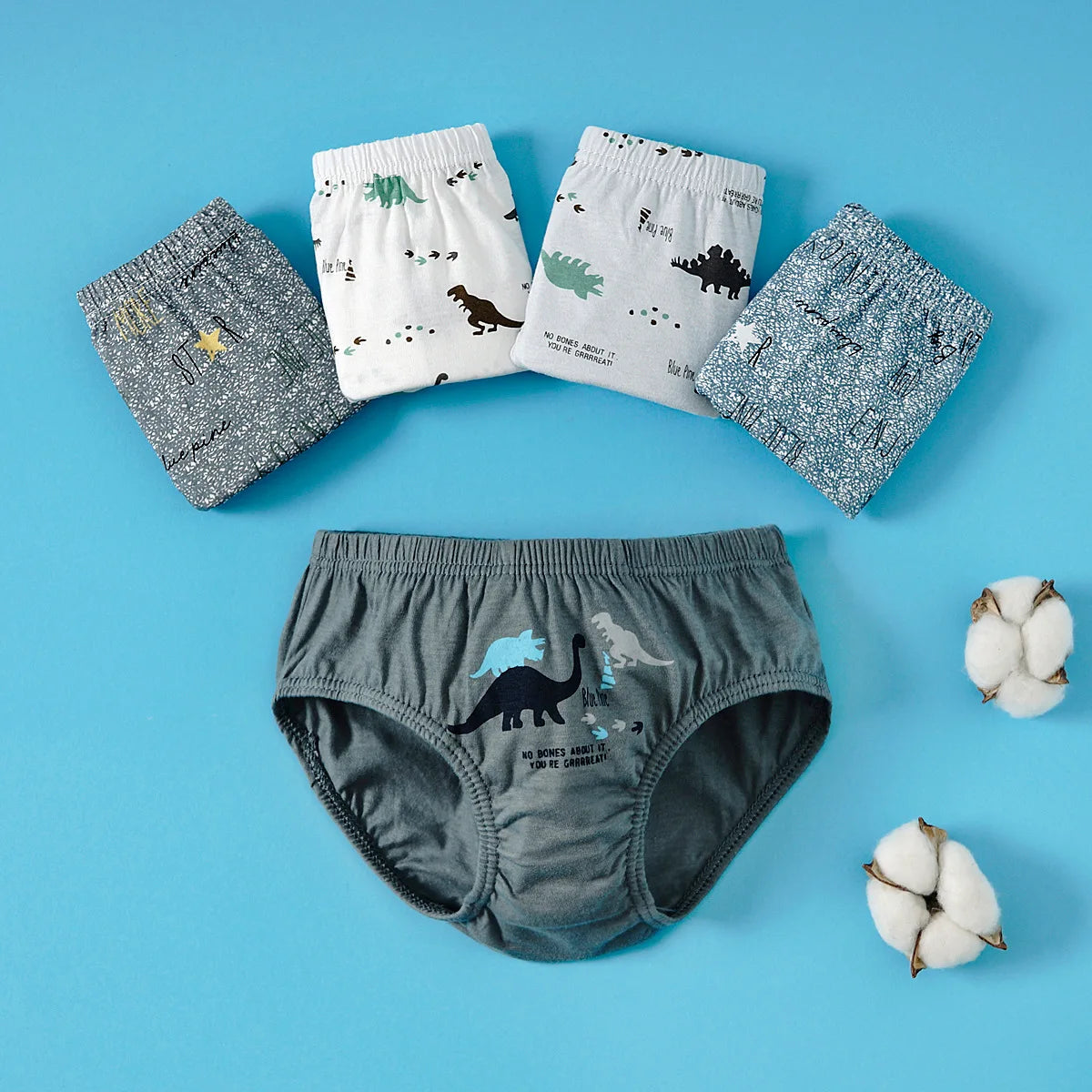 5pcs Boys Cotton Dino underwear