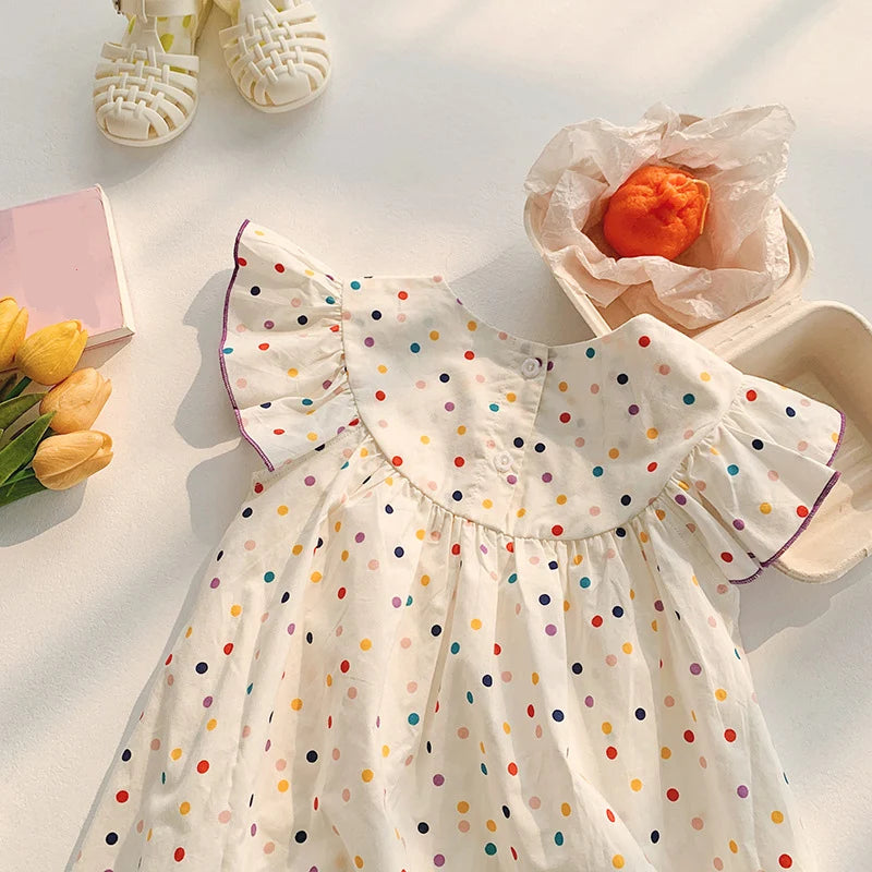 Embroidery Flying Sleeve Polka Dot Dress