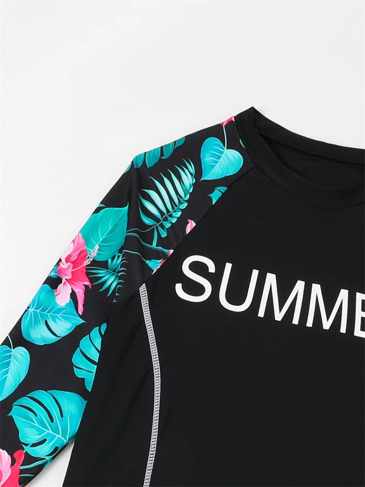 Solid Print Long Sleeves Swimwear