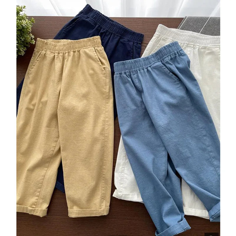 Pants Solid Color Cotton Linen Pants