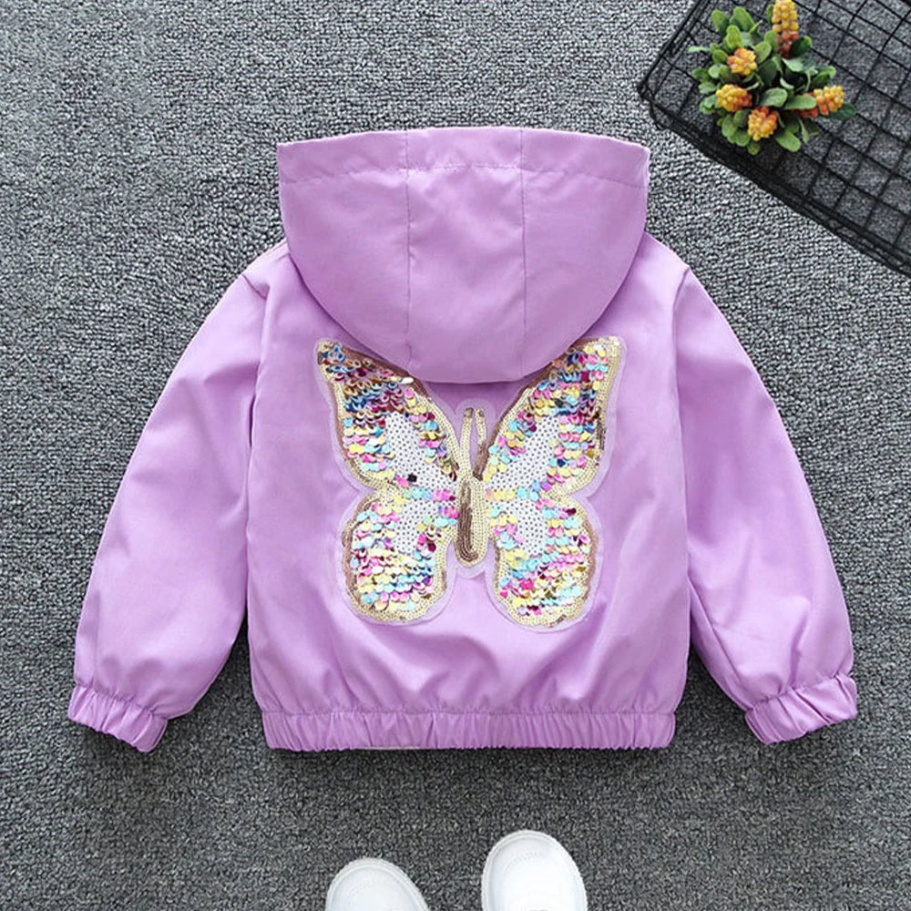 Hooded Sequin Butterfly Zipper Jacket