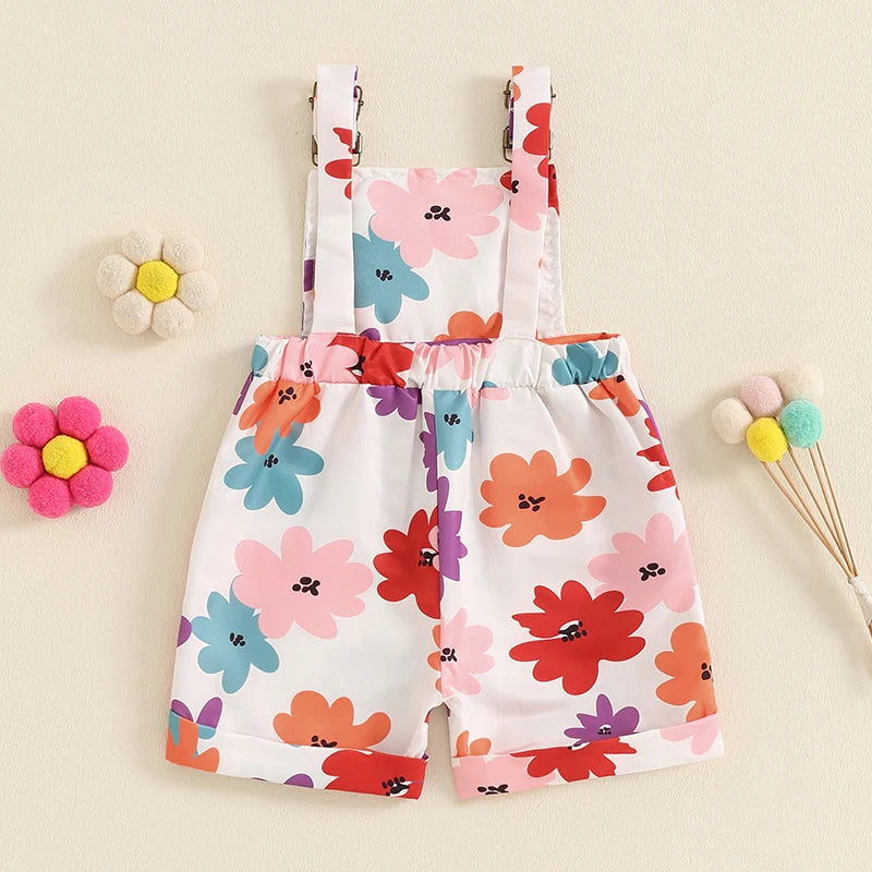 Girls Floral/Stripe Print Short Jumpsuit