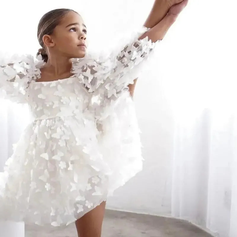 Girl white Butterfly Tutu Dress