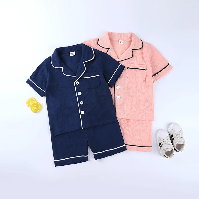 Kids Pyjama colour cotton linen Set