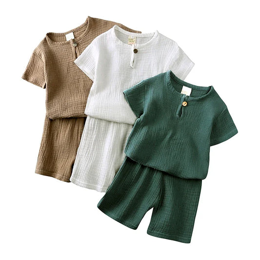 2 Pcs Linen Cotton T-Shirt+Shorts