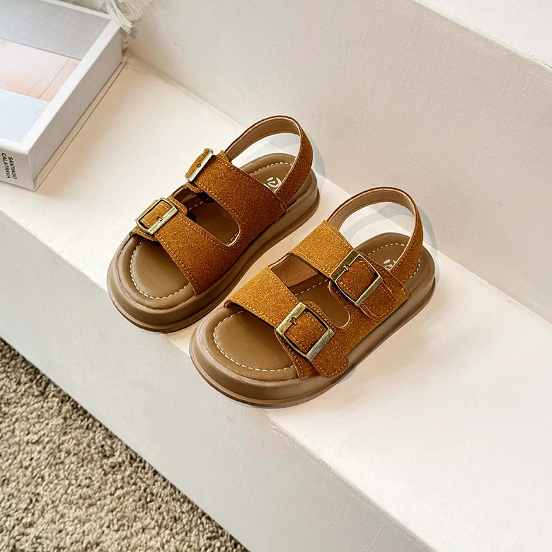 Buckle Open-toe Solid Color Sandals