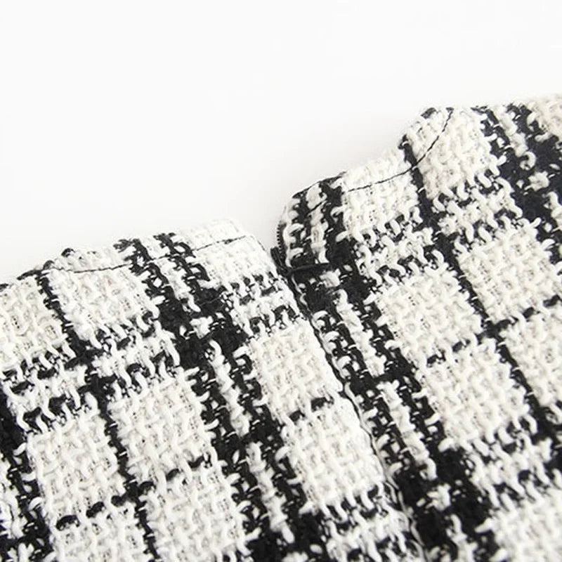 Black and White Plaid Woolen Coat 2PCS