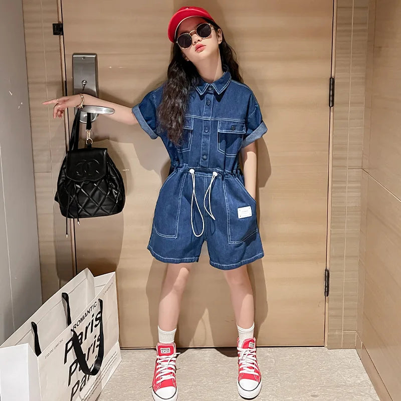 Short Sleeve Denim Shorts jumpsuit