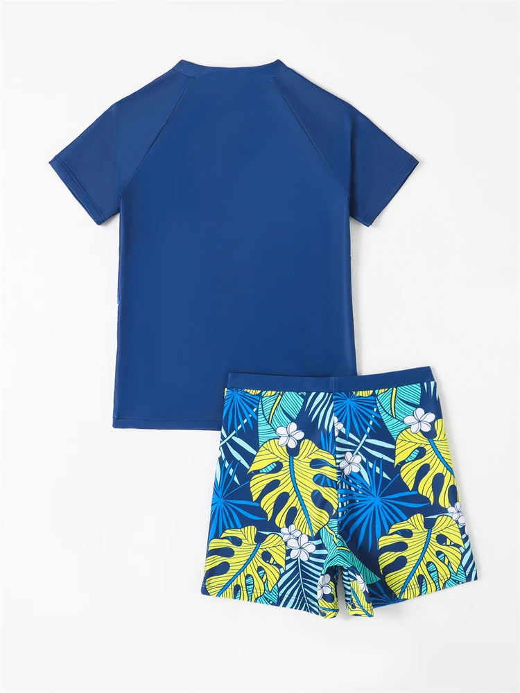 Leaves Print Short Sleeves Swimwear