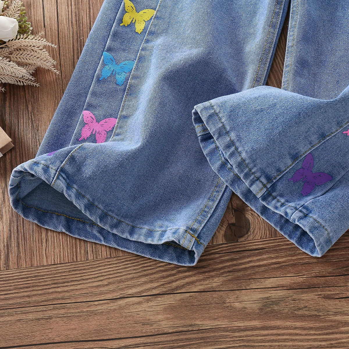 Girls Jeans Butterfly Print