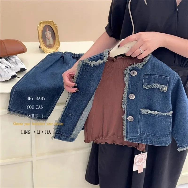 long sleeve top wide leg jeans jacket