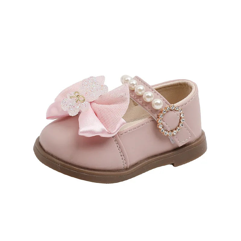 Girl Leather Shoes Bow Pearl