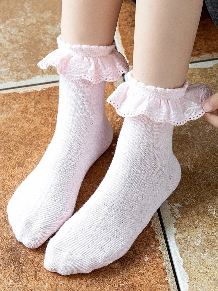 Cute White with Ruffles Lace Socks