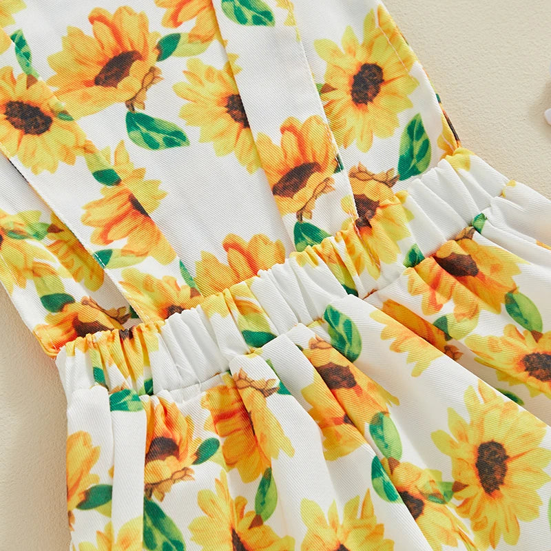 Sleeveless Sunflower Print Jumpsuit