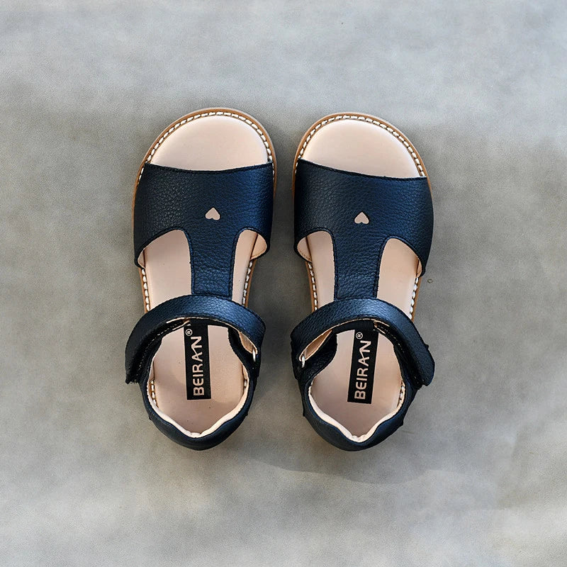 heart cut genuine leather sandals