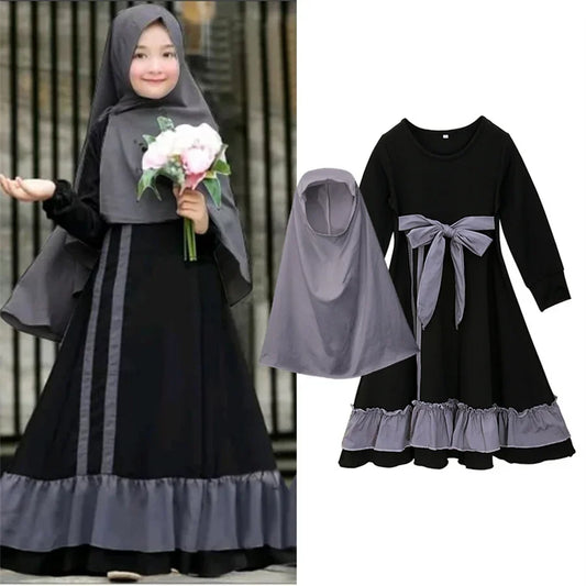 2pcs Plain Robe Hijab Dress Abaya