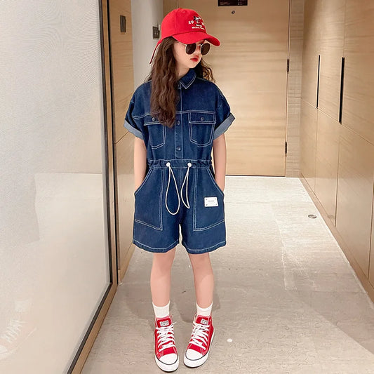 Short Sleeve Denim Shorts jumpsuit