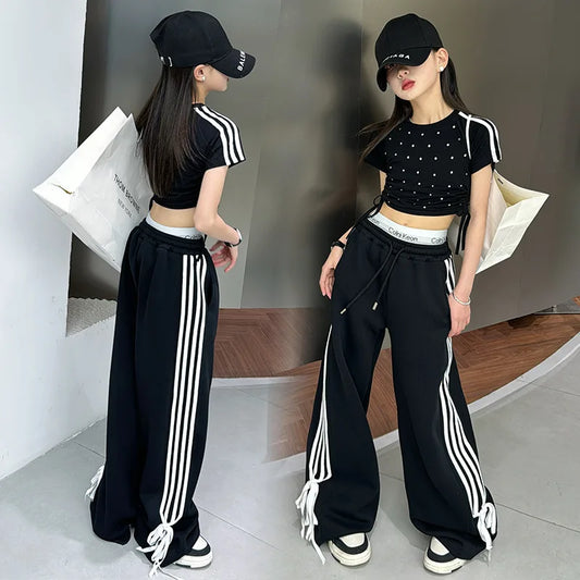 Diamond T-shirt Side Striped Pants Set