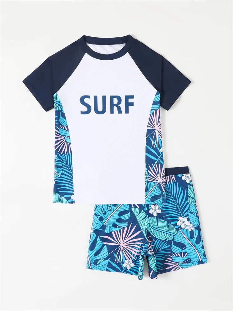 Solid Print Short Sleeves Swimwear