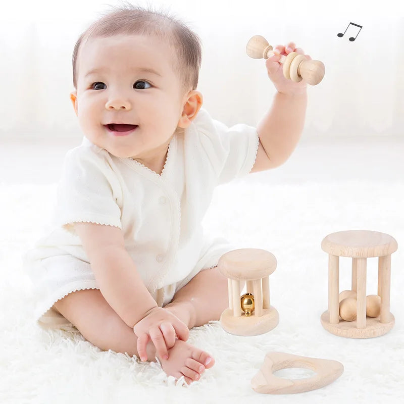 4pc Wooden Baby Rattle