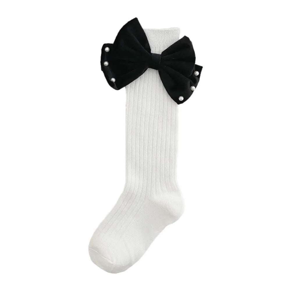 Girls pearl big bowknot calf socka