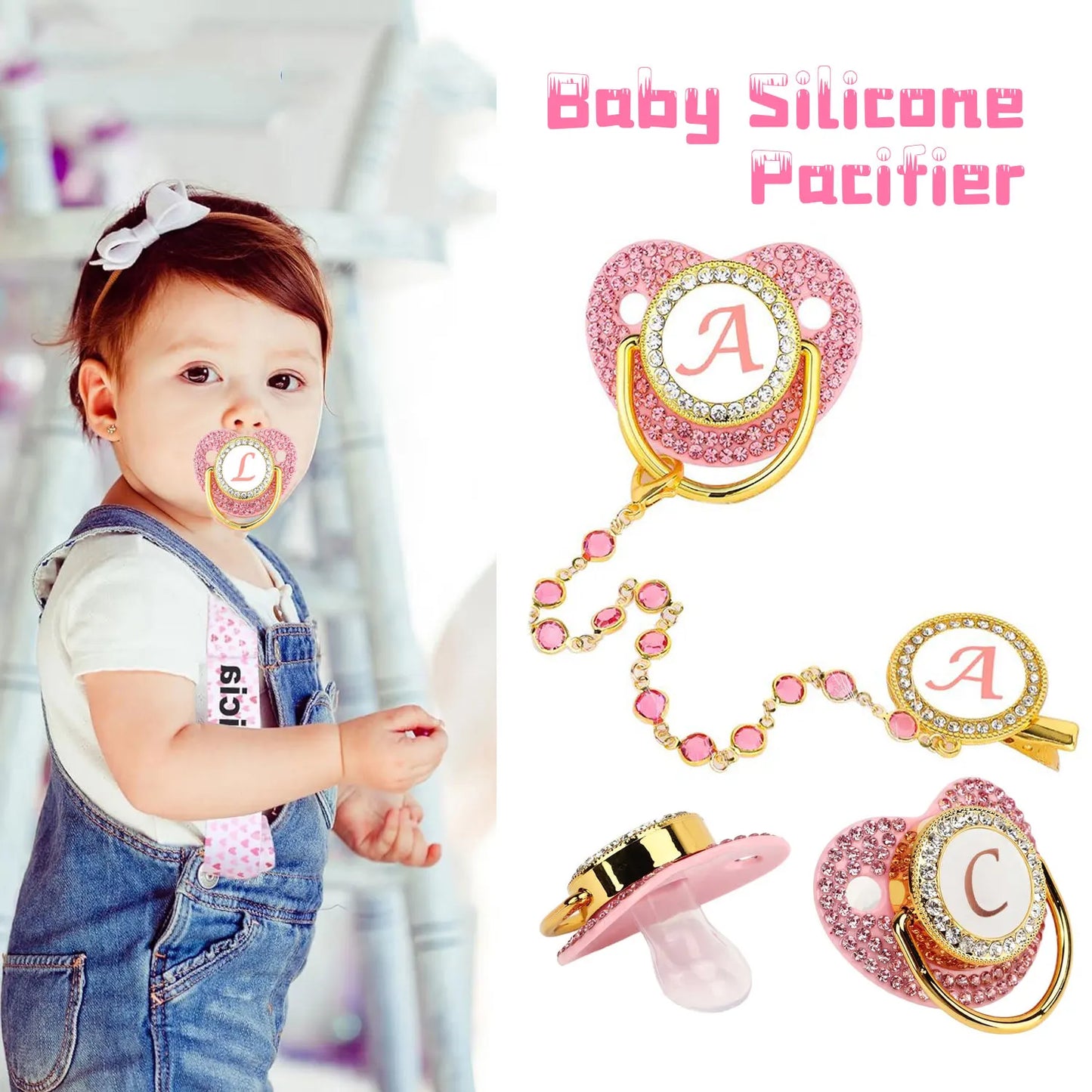 Diamond Pink Letter Pacifier