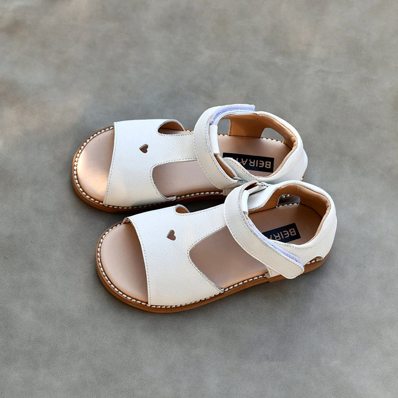 heart cut genuine leather sandals