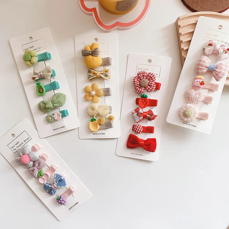 5pcs Set Girls Hairpins Bow Flower