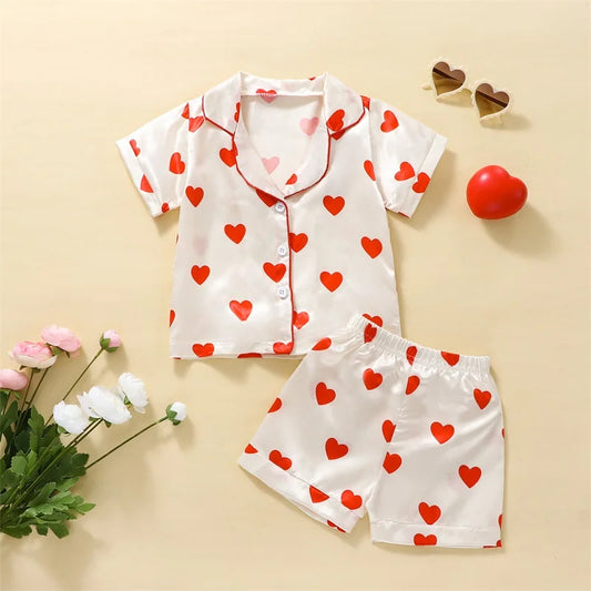 Heart Print Short Sleeve Tops Shorts