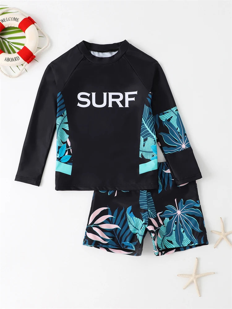 Leaves Print Long Sleeve Swimwear