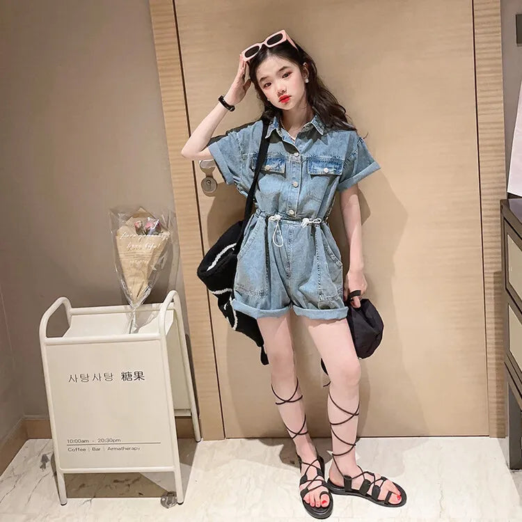 Short Sleeve Denim Shorts jumpsuit