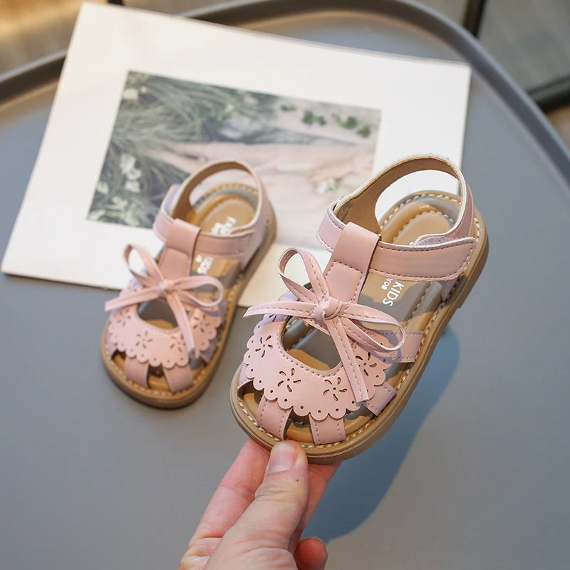 Solid Color Sandals Cute Bow Hollow