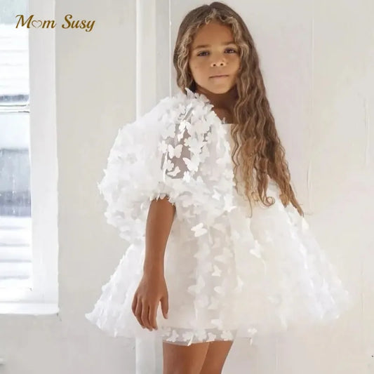 Girl white Butterfly Tutu Dress