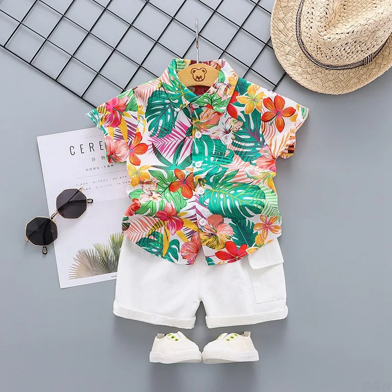 Cotton Floral Short Sleeve Shirt Shorts set