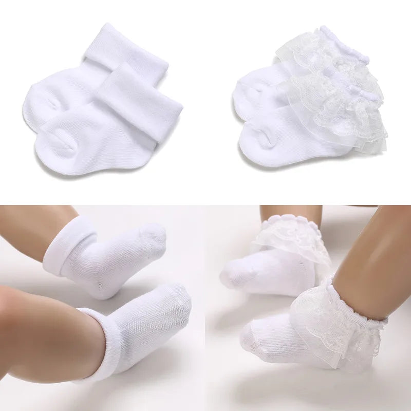 4 Pairs White Cotton Baby Socks