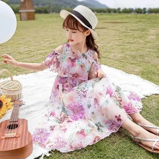 Girls Floral Dress Summer Chiffon