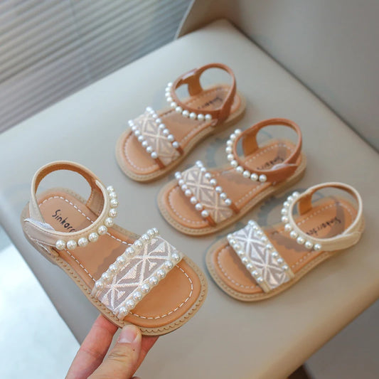 Girl Pearls Open Toes Beading flats