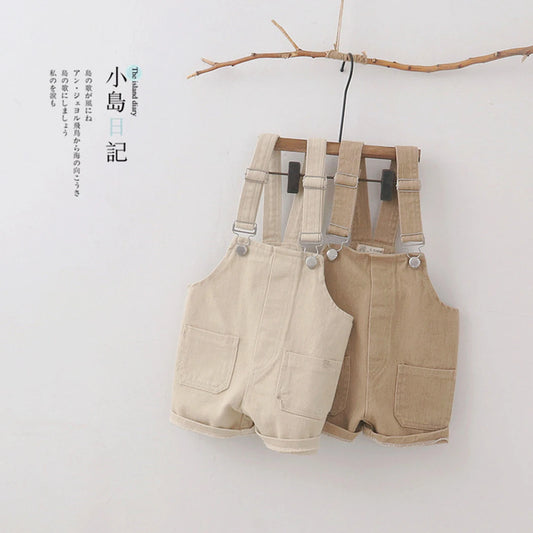 Casual Baby Boy Solid Denim Overalls