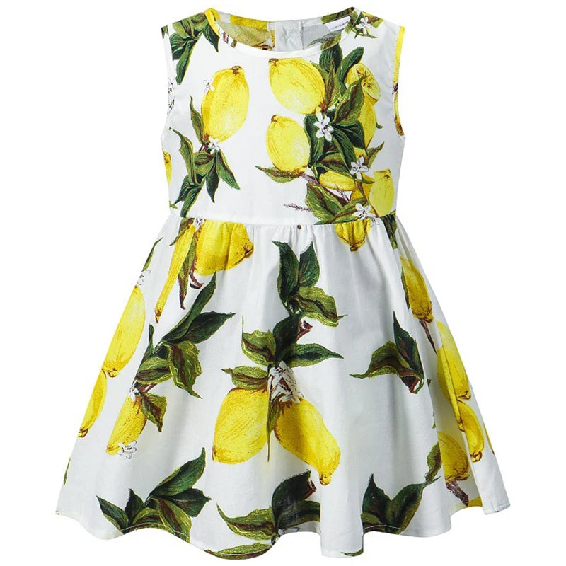 Lemon Sleeveless Cotton Print Dress