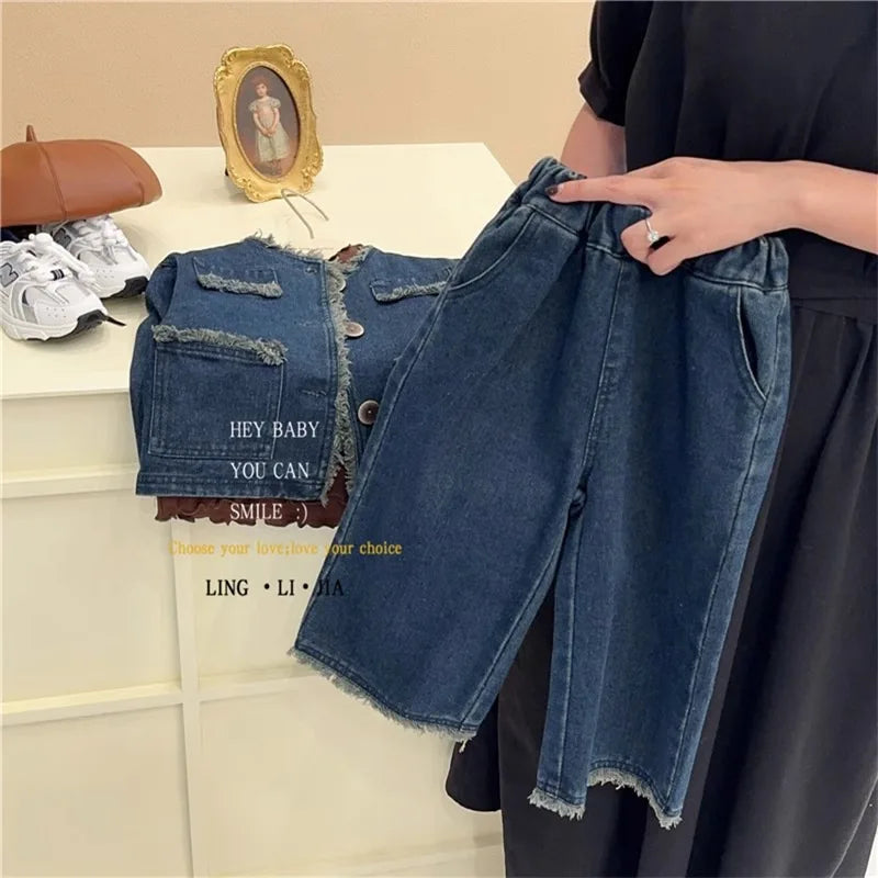 long sleeve top wide leg jeans jacket