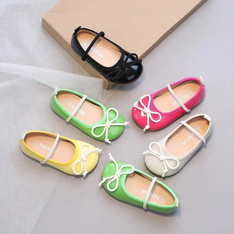 Girl's leather Bow tie nonslip shoes